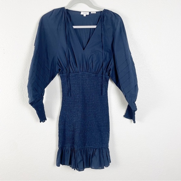 Rhode Resort Anya V-Neck Long Sleeve Smocked Mini Dress Casual Cocktail Summer - Picture 2 of 8